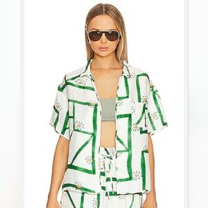 Sancia Cosima Button Up Shirt Green White Grid Print Size XS